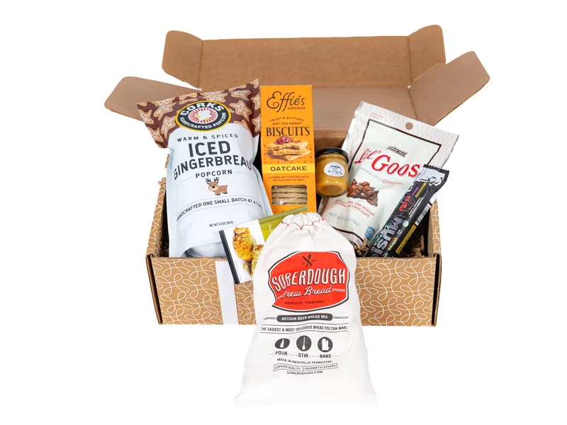 Gift-box kit with regional snacks and baked-goods components